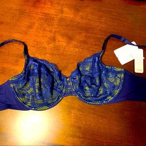 NWT Natori Fatale Full Fit Unlined Sexy Underwire Bra - Blue/Lime Green